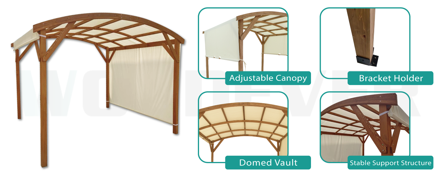 WOODEVER outdoor pergola supplier this adjustable canopy can block the sunlight in all directions.