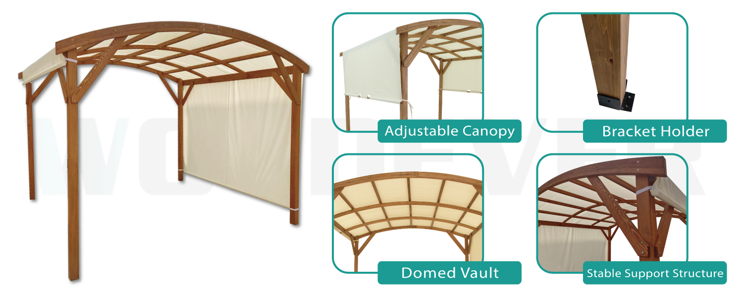 fournisseur de pergola extérieure WOODEVER cette canopée réglable peut bloquer la lumière du soleil dans toutes les directions.