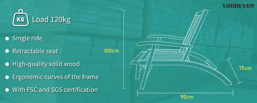 WOODEVER حجم كرسي الاستلقاء الخارجي