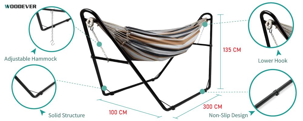 Gambar Dimensi Hammock Metal dari Pabrik Furniture Vietnam WOODEVER